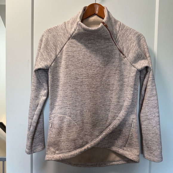 Athleta Tan Space Dye Faux Wrap Front Funnel Mock Neck‎ Sweatshirt Heavy XXS - Picture 1 of 6